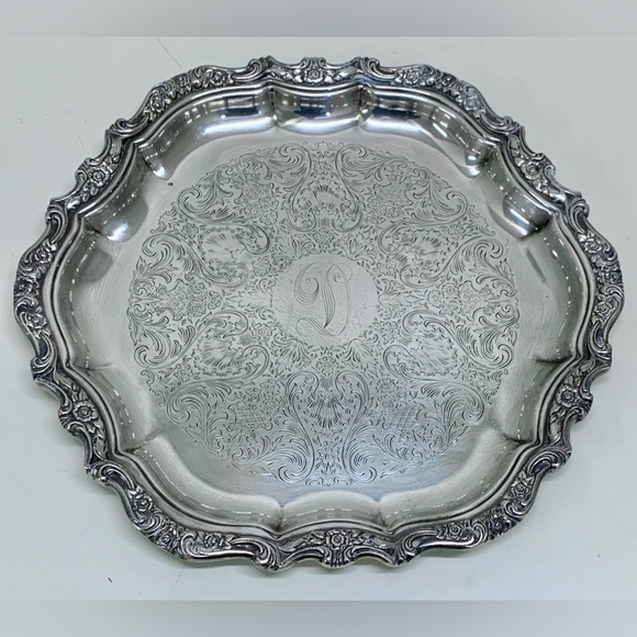 1972 Vtg International Silver Countess “D” Inscribed Ornate Wedding Platter - Picture 6 of 16